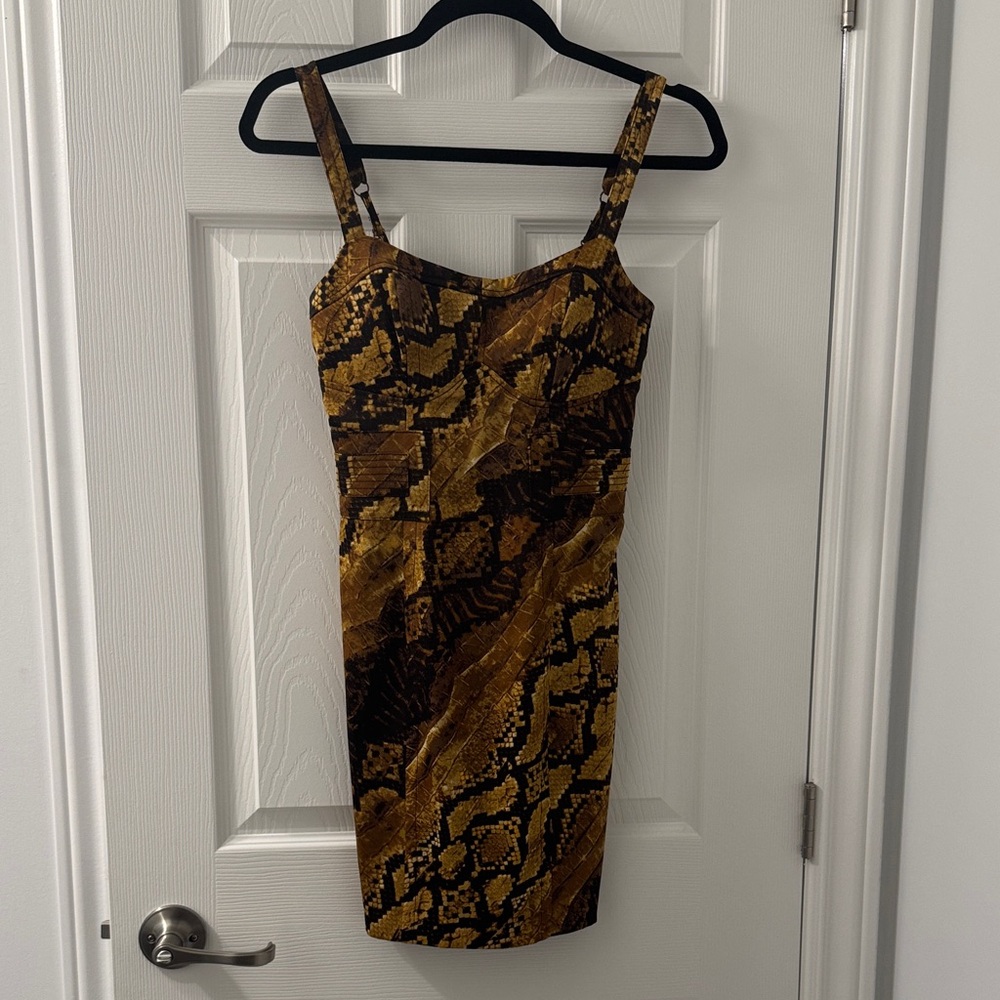 Gold Brown Snake Print Mini Dress